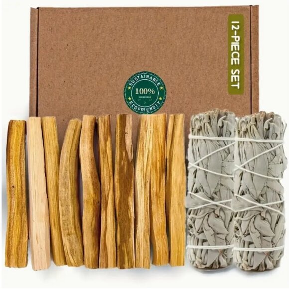 Smudge Purification Gift Set 12 Palo Santo 2 White Sage Ecofriendly NIP - Picture 1 of 3